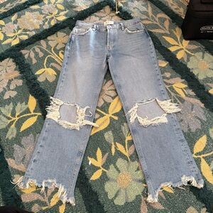 We The Free Size 26 Maggie Distressed Straight Leg Crop Jeans Raw Hem